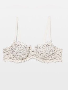 Like New! SOMA “Balconette Unlined Bra with Lace” 36C floral lace beige/black